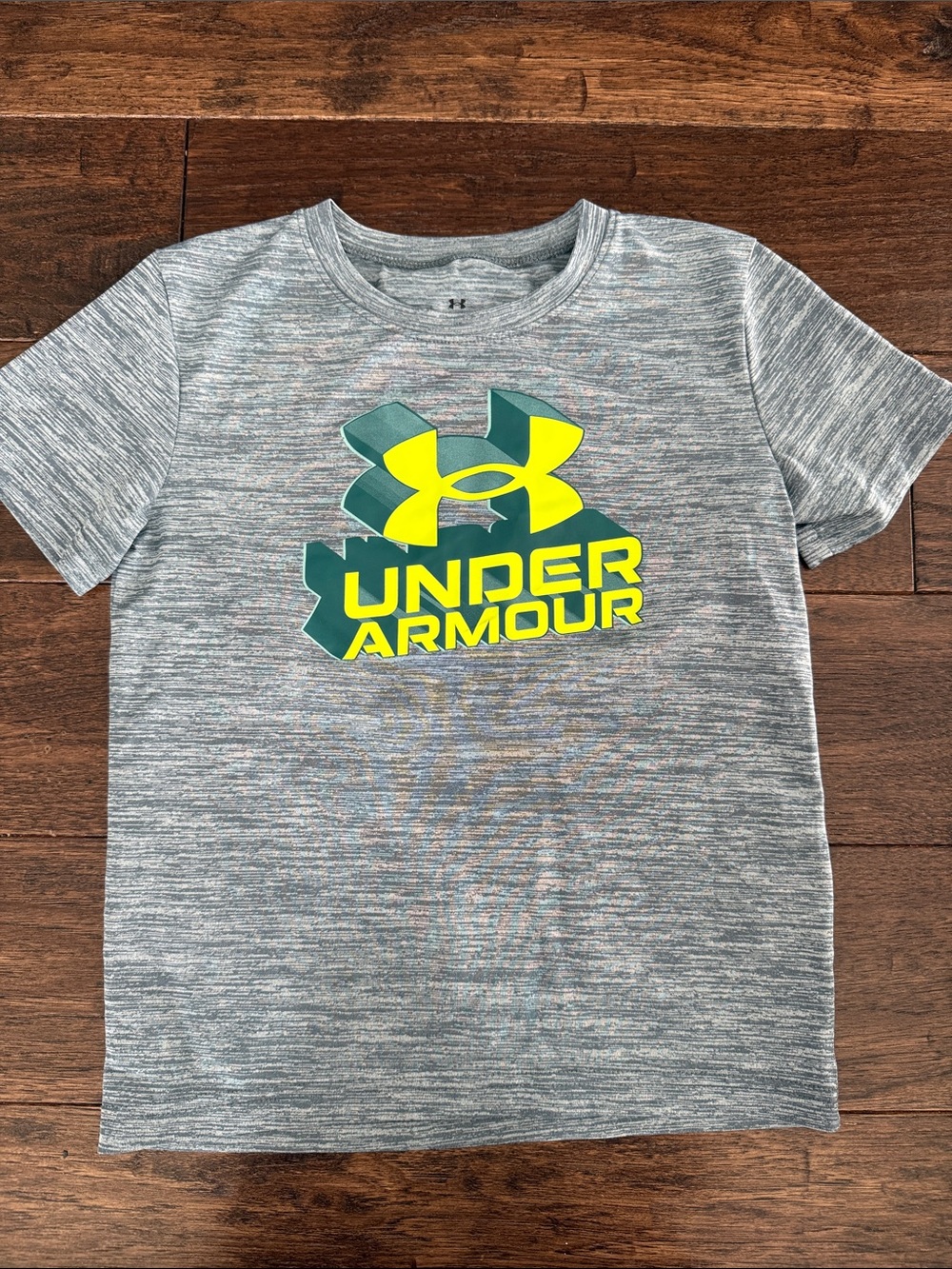 Under Armour Gray Heather Tee with Neon Yellow & Green Logo